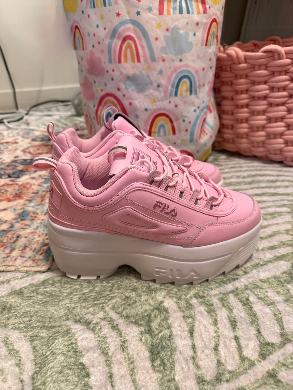 Fila Disruptors Pink and White Platform Sneakers - Picture 3 of 8